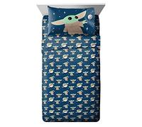 Jay Franco Set di lenzuola per bambini, con angoli, lenzuola e federa, ultra morbida, per decorare la stanza, blu, mandaloriano, 4 pezzi