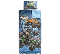 Jay Franco Set Sacco a Pelo e Cuscino Monster Jam Trucks - Comodo Sacco Nanna da Viaggio con Manico, Ideale per Gite Scolastiche e Pigiama Party