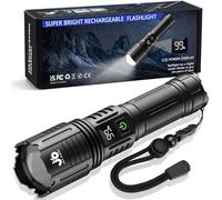 JAY-PARK Torcia ricaricabile da 100000 lumen, torcia a LED con display digitale di potenza e zoomabile, ad alta luminosità, super luminosa, lunga distanza, per campeggio, bushcraft, attività