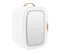 JAYEUW Mini frigorifero cosmetico per auto con specchio per il trucco, regolazione della temperatura 22 °C, funzione di riscaldamento max. 60 °C, 12 V/220 V, lampada a LED con tre livelli di