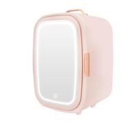 JAYEUW Mini frigorifero cosmetico per auto con specchio per il trucco, regolazione della temperatura 22 °C, funzione di riscaldamento max. 60 °C, 12 V/220 V, lampada a LED con tre livelli di