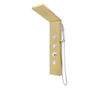 JAYEUW Pannello doccia a LED con doccetta, colonna doccia in acciaio inox, pioggia, 3 ugelli massaggianti, doccetta e beccuccio per vasca da parete, illuminazione LED blu G1/2" (oro)