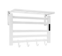 JAYEUW Scaldasalviette elettrico da bagno, 5 bracci, montaggio a parete, 30-70 °C, 0-24 ore, 95 W, scaldasalviette con 5 ganci e ripiano superiore, per cucina e bagno, 55 x 40 x 22 cm (bianco)