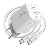 Jaym, Caricatore da parete 2 USB-C GaN 65W PD-PPS con cavo USB-C a USB-C 100W 2m