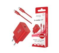 JAYM® Pop - Caricabatterie da rete USB-C 25 W PD + cavo intrecciato USB-C 1,5 m (60 W) - Ricarica rapida per Samsung Galaxy S26/S25/S24, iPhone 17/16/15, Pixel 10/9 e serie A - Rosso