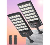 JAYNLT Lampione Solare LED Esterno con Sensore Movimento, 6500K Faro led Esterno Lampada Stradale Solare con Telecomando per Garage, Cortile, Strada-2 Pack