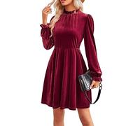 Jayscreate Abito da Donna 2023 in Velluto Elastico in Vita Autunno Manica Lunga ospite Matrimonio Abito Formale Tunica Corta Avvolgente, Vino Rosso, M