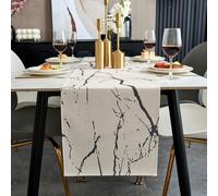 Jayusaror Runner da tavolo Autunno Bianco e Grigio Moderno Runner Tavola in lino Marmo Dorato Textured Arte Astratta Lavabile Tavola per Caffè Sala da Pranzo Comò Tavolino Finale 40 x 140 cm