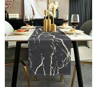Jayusaror Runner da tavolo Autunno Grigio e Bianco Moderno Runner Tavola in lino Marmo Dorato Textured Arte Astratta Lavabile Tavola per Caffè Sala da Pranzo Comò Tavolino Finale 33 x 183 cm