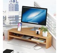 JAYWIS Supporto per Monitor Angolare in Bambù, Supporto Ergonomico per Schermo Triangolare da Scrivania con 2 Livelli di Stoccaggio, Ripiano Organizer da Tavolo ad Alta Capacità di Carico
