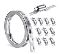 Jayzuum Fascette stringitubo in acciaio inox, morsetti fai da te, 3 m, nastro regolabile con 10 pezzi di fissaggio per serbatoio/casa tubo del gas / tubo dell'acqua / radiatore / tubo grande