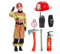 JAZGROM Costume da vigile del fuoco per bambini, per bambini, per Halloween, con accessori, gioco di ruolo, unisex
