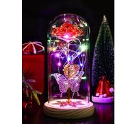 Jazlyvex Regalo di compleanno per donne, rosa in vetro Galaxy Forever Eternal Crystal Light Up Rose in cupola di vetro, regalo di San Valentino per lei, regali per donne