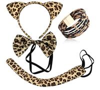 JazRvr Costume da leopardo da donna, set da 4 pezzi, con orecchie leopardate e fascia leopardata, effetto pelle premium per abiti eleganti, perfetto per feste e occasioni speciali
