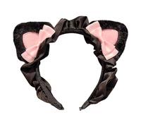 JazSwirl Cerchietto con orecchie di gatto, graziosa fascia kawaii nera con orecchie di animale, fascia per Halloween da donna (rosa nero)