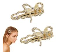 JazSwirl Fermagli per capelli da donna a forma di farfalla, 5 cm, eleganti fermagli per capelli con perle dorate, strass e lega, confezione da 2 pezzi per capelli alla moda (strass dorati)