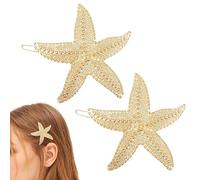 JazSwirl Fermagli per capelli da donna, a forma di stella marina, colore oro, confezione da 2, 5,6 cm, in metallo, accessori per capelli per vacanze al mare, fermagli per capelli a forma di sirena