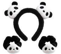 JazSwirl Set di 3 cerchietti per capelli con orecchie da panda, con fasce per capelli, con orecchie di animale, accessori per costumi e cosplay