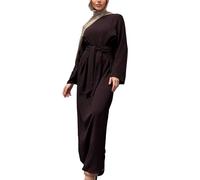 Jazvano Abito da donna Abaya per musulmano Eid Abito da preghiera Dubai Donne Maxi Caftano Islamico Salah Del Giorno Abito Morbido Musulmano Donne Abbigliamento, marrone, M-L