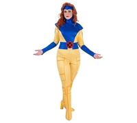 Jazwares - Costume classico da donna, modello X-Men, tuta e cappuccio da supereroe mutante, colore: grigio, blu, oro., Medium