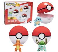 Jazwares Pokémon Clip 'N' Go Pokeball & Battle Figure Set 3-Pack - Let's Go Starters Charmander, Bubasaur, Squirtle con Pokeball - Prodotto con licenza ufficiale - Regalo per bambini