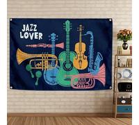 JAZZ LOVER ROCK Poster stampa su tela arazzo per fan del rock - Vintage Hard & Punk Metal Music Flag Wall Hanging Banner - Club Bar Pub Cafe Home Wall Decor Art,96 x 144,7 cm