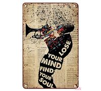 Jazz Targa in metallo con scritta "The Man Blew The Trumpet Lose Your Mind Find Your Soul", decorazione per la casa, stile rustico, in alluminio, poster da parete per garage, grotta, 20,3 x 30,5 cm