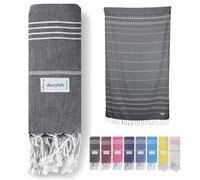 jazzylab SULTAN Peshtemal | Telo hammam in 100% cotone con classico motivo a righe | Leggero, assorbente e ad asciugatura rapida | Ideale per sauna, bagno turco, spiaggia o viaggi | Nero, 90x180 cm