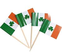 JBCD 200 stuzzicadenti con bandiera irlandese trifoglio trifoglio trifoglio bandiere decorazioni per cupcake San Patrizio, stuzzicadenti per cocktail bandierine piccole per cupcake