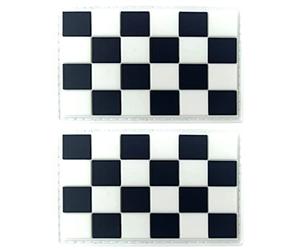 JBCD Confezione da 2 toppe con bandiera a scacchi bianchi e neri a scacchi, in PVC, tattiche da corsa, in gomma, per zaini, cappelli
