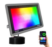 JBdusn 50W Faretto LED RGB Esterno Proiettore, Smart RGBCW Proiettori Colorato con Controllo APP Bluetooth/Wifi, Luci per feste dimmerabili che cambiano colore per Disco Party Halloween Stage Lights