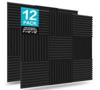 JBER Confezione da 12 pannelli fonoassorbenti in schiuma, 2,5 x 30,5 x 30,5 cm, cunei fonoassorbenti resistenti al fuoco, imbottitura in schiuma per trattamento acustico (nero)