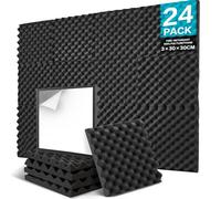 JBER Confezione da 24 pannelli fonoassorbenti Guscio d'uovo in schiuma, 3 x 30 x 30 cm, autoadesivi, imbottiture acustiche da parete per casa, ufficio, studio (Black, 3 X 30 X 30cm of 24 Pack)