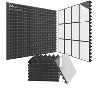 JBER Confezione da 24 pannelli fonoassorbenti piramidali in schiuma, 5,1 x 30,5 x 30,5 cm, autoadesivi, imbottiture acustiche da parete per casa, ufficio, studio (nero, 5cm-24Pack)
