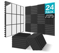 JBER Confezione da 24 pannelli fonoassorbenti piramidali in schiuma, 5 x 30 x 30 cm, autoadesivi, imbottiture acustiche da parete per casa, ufficio, studio (nero, Schiuma)