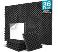 JBER Confezione da 36 pannelli fonoassorbenti Guscio d'uovo in schiuma, 3 x 30 x 30 cm, autoadesivi, imbottiture acustiche da parete per casa, ufficio, studio (Black, 3 X 30 X 30cm of 36 Pack)