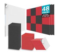 JBER Confezione da 48 pannelli fonoassorbenti in schiuma, 2,5 x 30 x 30 cm, cunei insonorizzanti resistenti al fuoco, imbottitura in schiuma per trattamento acustico, colore: nero e rosso