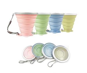 Jber, coppe da viaggio pieghevoli in silicone, confezione da 4 tazze da campeggio pieghevoli in silicone con coperchio espandibile, per escursioni all'aperto e viaggi