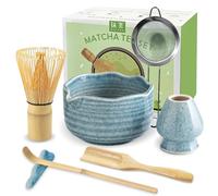 JBER Matcha Kit 7 Pezzi - Frullino Matcha in bambù, Ciotola Matcha con beccuccio, Filtro, Supporto per Frullino, Cucchiaio e supporto, Set Matcha Giapponese per Amanti del Matcha (Blu)