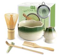 JBER Matcha Kit 7 Pezzi - Frullino Matcha in bambù, Ciotola Matcha con beccuccio, Filtro, Supporto per Frullino, Cucchiaio e supporto, Set Matcha Giapponese per Amanti del Matcha - Verde Sfumato