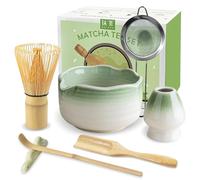 JBER Matcha Kit 7 Pezzi - Frullino Matcha in bambù, Ciotola Matcha con beccuccio, Filtro, Supporto per Frullino, Cucchiaio e supporto, Set Matcha Giapponese per Amanti del Matcha (Verde Chiaro)