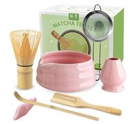 JBER Matcha Set di scope Matcha, set da 7 pezzi, scopa e porta scopa, ciotola per matcha con beccuccio, colino, cucchiaio e supporto, set da tè giapponese per gli amanti del matcha, colore: rosa