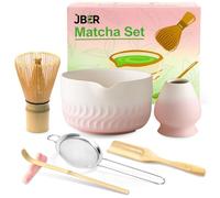 JBER Matcha Set di scope per matcha, 7 pezzi, in bambù, Matcha Whisk, ciotola per matcha con beccuccio, supporto per scopa, cucchiaio e supporto, regalo per cerimonia matcha, colore rosa sfumato