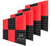 Jber - Pannelli acustici da studio in schiuma a cunei ignifughi, imbottitura insonorizzata, 2 x 30,5 x 30,5 cm 24 Pack Confezione da 24 cunei da 5,1 cm - nero e rosso