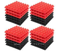 JBER Pannelli Fonoassorbenti Acustici in Schiuma, 5,1 x 30,5 x 30,5 cm, Trattamento Insonorizzante, Fonoassorbente, A Forma di Piramide 24 Pack Rosso/Carbone