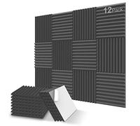 JBER Pannelli in schiuma acustica, 12 pacchetti 12 x 12 pollici / 2,5 x 30 x 30 cm Pannelli murali insonorizzati autoadesivi per casa, ufficio e studio (nero)