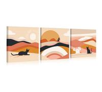 JBER Set di 3 stampe artistiche da parete su tela, poster moderno per parete, camera da letto, soggiorno, decorazione da tavolo, bel regalo, incorniciato, 30 x 30 cm (gatto nero)