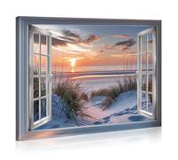 JBER Stampa artistica da parete su tela con paesaggio marino sulla spiaggia, con erbacce naturali e vista sull'oceano, arte moderna da parete per soggiorno, camera da letto, cucina, facile da