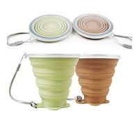 Jber - Tazza da viaggio pieghevole in silicone, confezione da 2 tazze da campeggio pieghevoli in silicone con coperchio, espandibile, per escursioni all'aperto, viaggi, riutilizzabile, portatile