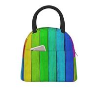JBJGKHLP Arcobaleno Colorato Legno Sfondo Stampa Confortevole Isolato Borsa Pranzo Pratica Tote Facile Trasportare Adulti Bambini Famiglie Uso